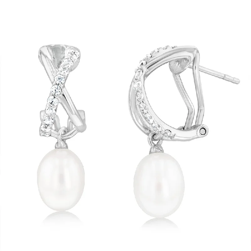 Your Dream Jewelry At Dream Prices Sterling Silver 7.5-8mm Oval Fresh Water Pearl & Zirconia Earrings Your Dream Jewelry At Dream Prices Sterling Silver 7.5-8mm Oval Fresh Water Pearl & Zirconia Earrings