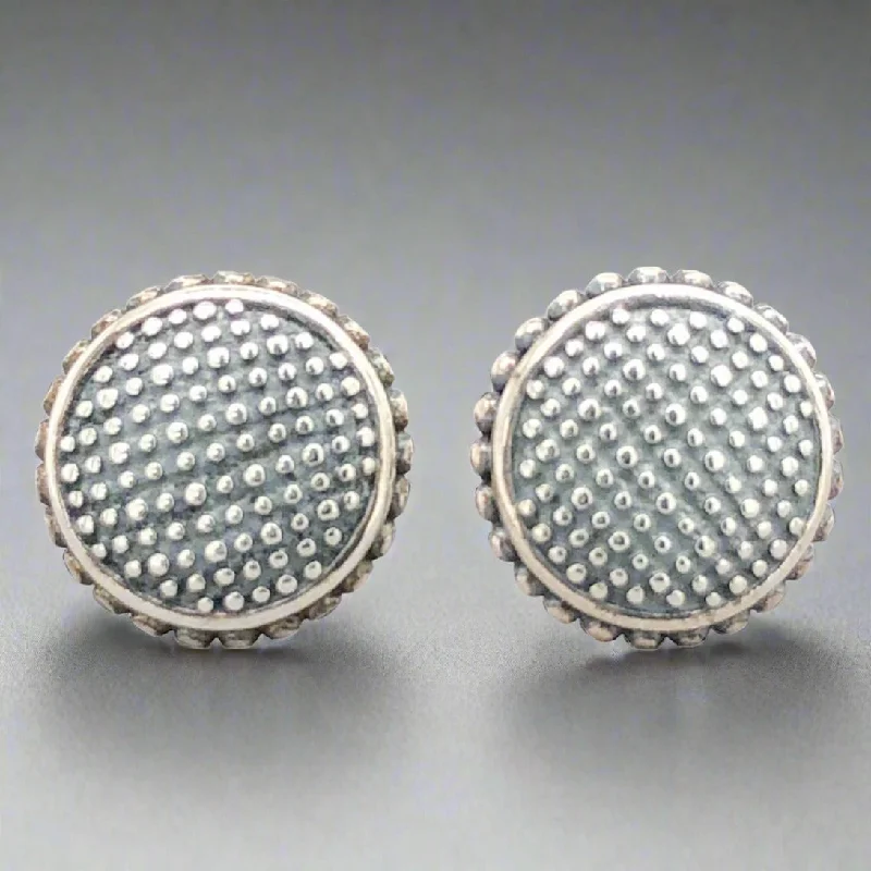 High-Quality Gemstone Jewelry For Special Occasions SS Antiqued cross-hatch designed Disc Stud Earrings High-Quality Gemstone Jewelry For Special Occasions SS Antiqued cross-hatch designed Disc Stud Earrings