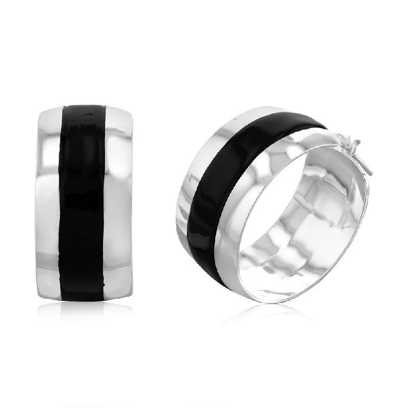 Don't Miss Out On Bestselling Jewelry At Special Prices Sterling Silver Black Enamel On Broad 23mm Hoop Earrings Don't Miss Out On Bestselling Jewelry At Special Prices Sterling Silver Black Enamel On Broad 23mm Hoop Earrings