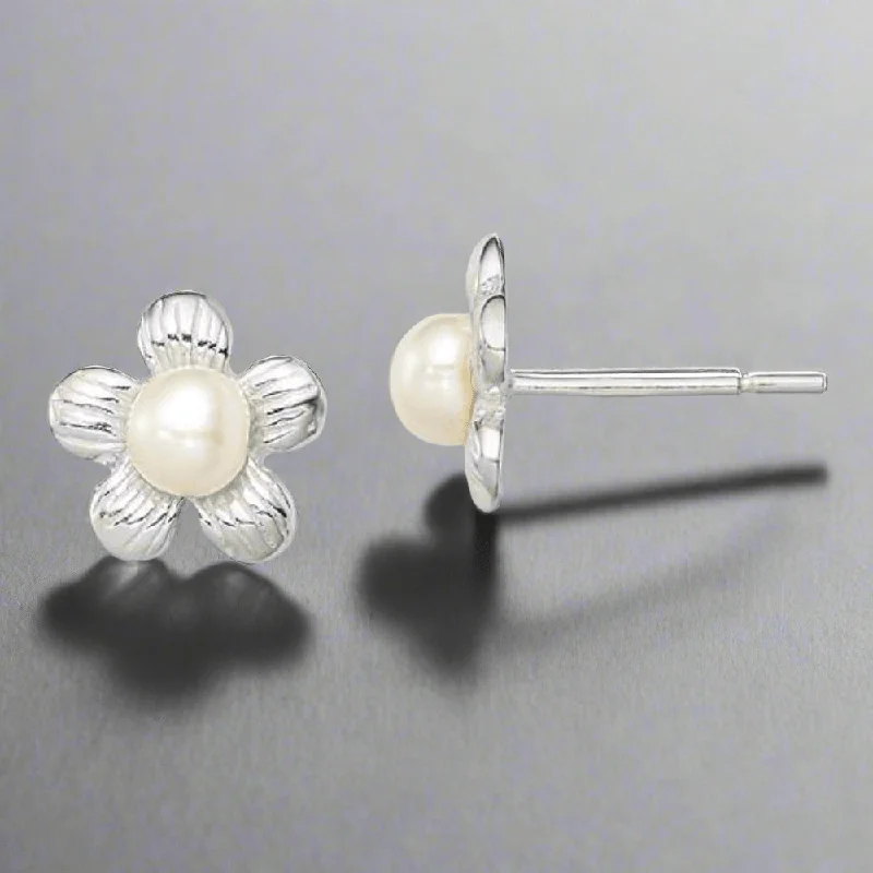 Seasonal Jewelry Sale – Upgrade Your Collection SS Flower & Lab-Created Pearl Stud Earrings