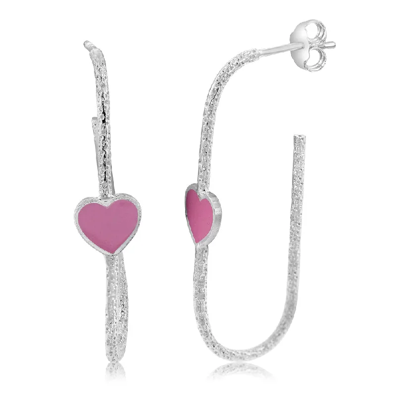 Timeless Elegance Now At Special Discounts Sterling Silver Pink Enamel Heart Textured Open Hoop Earrings Timeless Elegance Now At Special Discounts Sterling Silver Pink Enamel Heart Textured Open Hoop Earrings