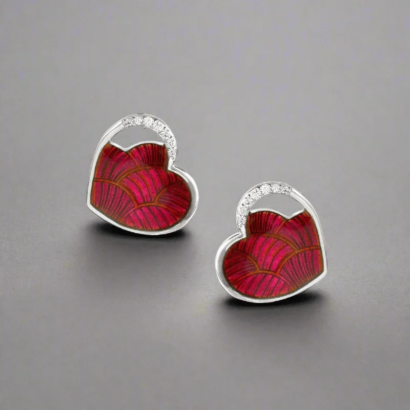 Flash Sale On Exquisite Jewelry – Don't Miss Out SS Red Heart Stud Earrings with White Sapphires