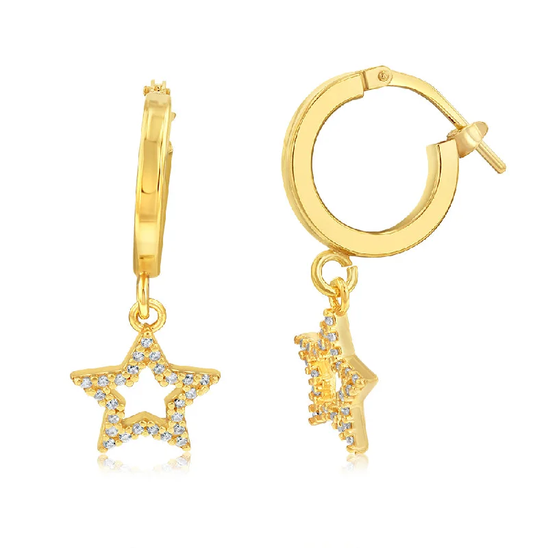 Shine Without Limits – Jewelry Sale Happening Now Sterling Silver Yellow Gold Plated Cubic Zirconia Star On Hoop Earrings