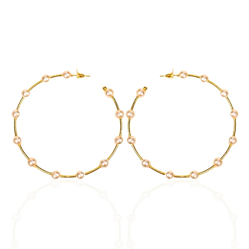 High-Quality Jewelry At A Fraction Of The Cost Tiffani Oversized Pearl Hoops - Gold
