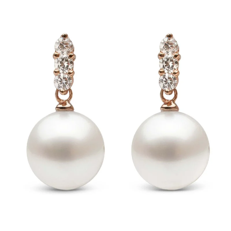 Waterproof Stainless Steel Jewelry For Lasting Beauty Trio Collection 11.0-12.0 mm White South Sea Pearl and Diamond Earrings Waterproof Stainless Steel Jewelry For Lasting Beauty Trio Collection 11.0-12.0 mm White South Sea Pearl and Diamond Earrings