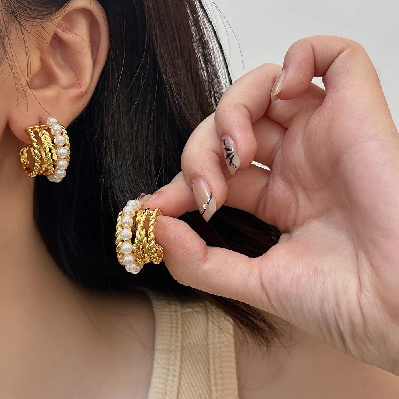 Last Chance To Shop High-End Jewelry At Markdown Prices Western Circular Pearl Gold Stud Earrings JLT12733 Last Chance To Shop High-End Jewelry At Markdown Prices Western Circular Pearl Gold Stud Earrings JLT12733
