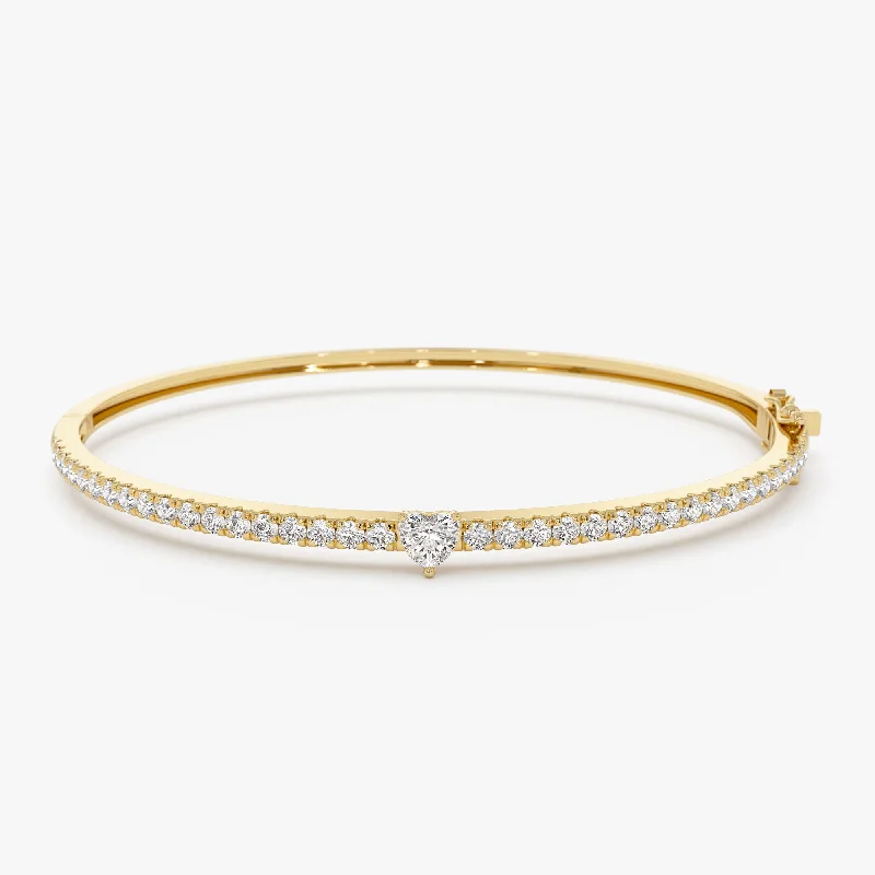 The Jewelry Sale You've Been Waiting For Is Here 14k Gold Heart Shaped and Round Diamond Bangle