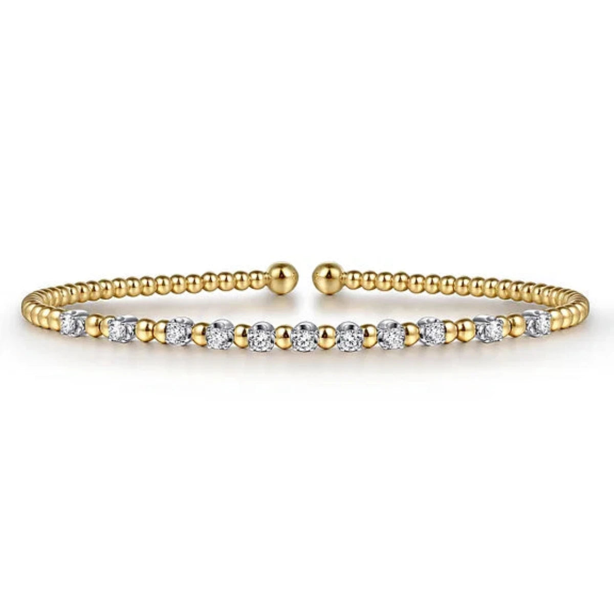 Modern Statement Jewelry For Bold Styling 14K Y Gold 0.40cttw Bead Split Cuff Bracelet with Diamond Stations Modern Statement Jewelry For Bold Styling 14K Y Gold 0.40cttw Bead Split Cuff Bracelet with Diamond Stations