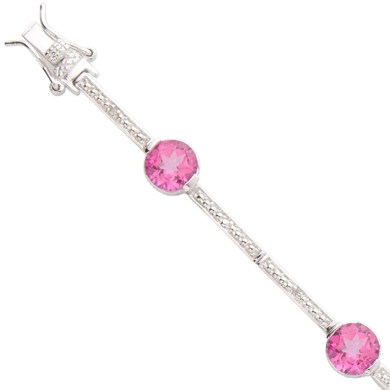 Luxury Meets Affordability – Jewelry Sale Now Live Bezel-Set Pink Topaz & Diamond Bracelet Luxury Meets Affordability – Jewelry Sale Now Live Bezel-Set Pink Topaz & Diamond Bracelet
