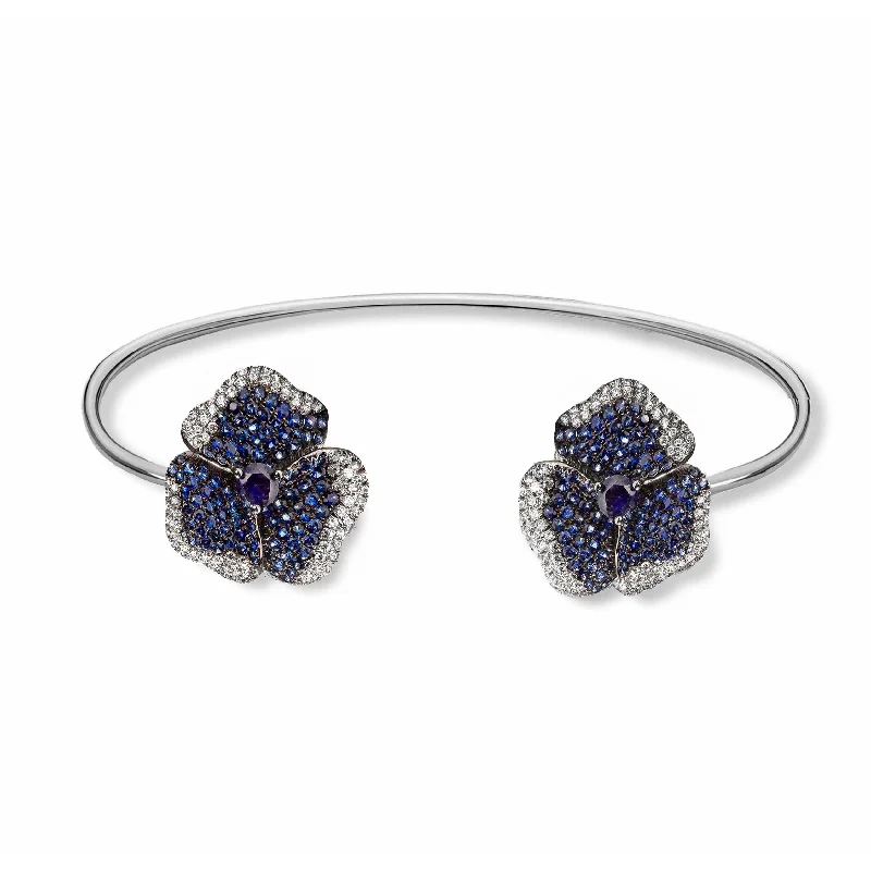 Timeless Jewelry, Timeless Savings – Don't Wait Bloom Medium Flower Blue Sapphire Bangle in White Gold Timeless Jewelry, Timeless Savings – Don't Wait Bloom Medium Flower Blue Sapphire Bangle in White Gold
