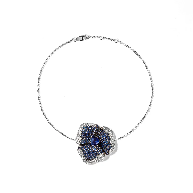 Stunning Jewelry Pieces At The Lowest Prices Ever Bloom Medium Flower Blue Sapphire Bracelet in White Gold Stunning Jewelry Pieces At The Lowest Prices Ever Bloom Medium Flower Blue Sapphire Bracelet in White Gold
