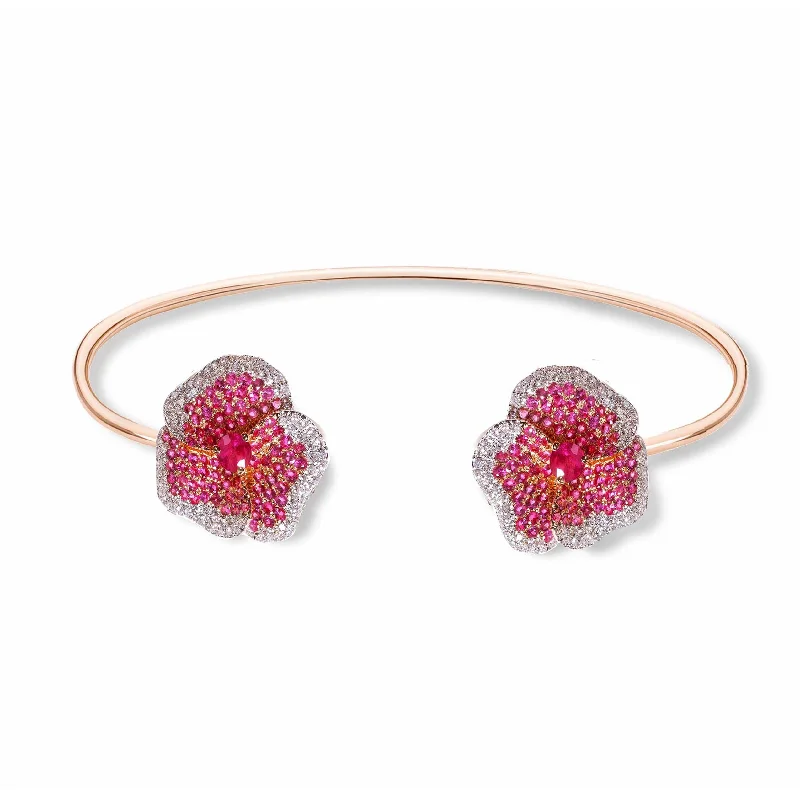 Premium Jewelry At Promotional Prices – Shine Today Bloom Medium Flower Pink Sapphire Bangle in Rose Gold Premium Jewelry At Promotional Prices – Shine Today Bloom Medium Flower Pink Sapphire Bangle in Rose Gold