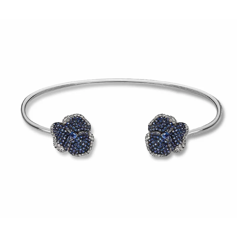 Dazzling Deals On Necklaces, Bracelets, And More Bloom Small Flower Blue Sapphire Bangle in White Gold Dazzling Deals On Necklaces, Bracelets, And More Bloom Small Flower Blue Sapphire Bangle in White Gold