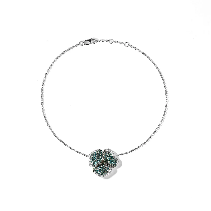 Sparkle For Less – Shop Our Limited-Time Jewelry Deals Bloom Small Flower White and Blue Diamond Bracelet in White Gold Sparkle For Less – Shop Our Limited-Time Jewelry Deals Bloom Small Flower White and Blue Diamond Bracelet in White Gold