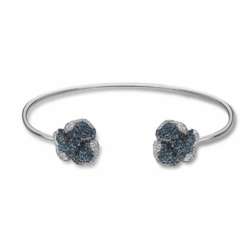Sparkle In Style With Our Best Jewelry Deals Bloom Small Flower Blue and White Diamond Bangle in White Gold Sparkle In Style With Our Best Jewelry Deals Bloom Small Flower Blue and White Diamond Bangle in White Gold