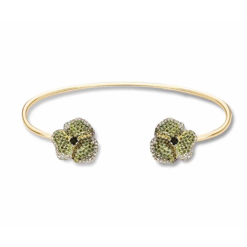 Adjustable Charm Bracelets For A Perfect Fit Bloom Small Flower Natural and Green Diamond Bangle in Yellow Gold Adjustable Charm Bracelets For A Perfect Fit Bloom Small Flower Natural and Green Diamond Bangle in Yellow Gold