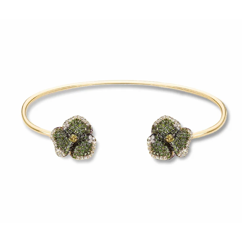 Waterproof Stainless Steel Jewelry For Lasting Beauty Bloom Small Flower Green Diamond Yellow Sapphire Bangle in Yellow Gold Waterproof Stainless Steel Jewelry For Lasting Beauty Bloom Small Flower Green Diamond Yellow Sapphire Bangle in Yellow Gold