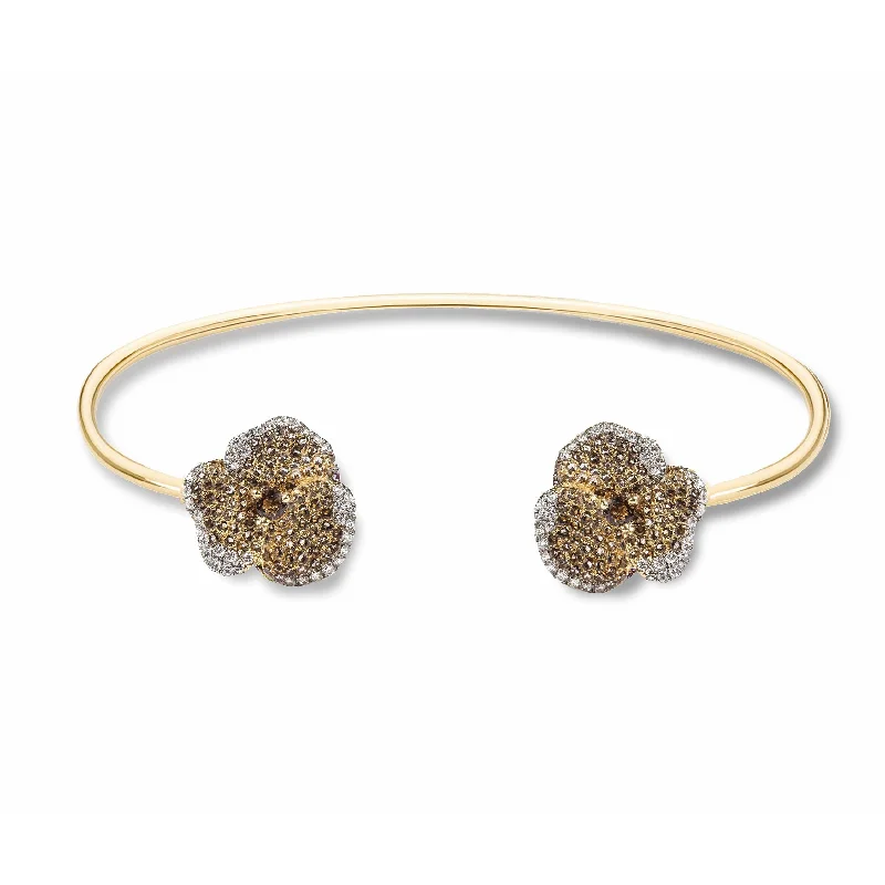 Dainty Floral Jewelry For Feminine Elegance Bloom Small Flower Smoky Quartz Bangle in Yellow Gold Dainty Floral Jewelry For Feminine Elegance Bloom Small Flower Smoky Quartz Bangle in Yellow Gold