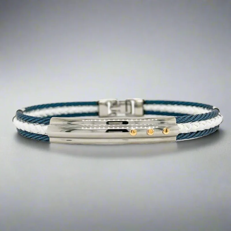 Grab Stylish Jewelry Before The Sale Ends STST Blue & White Leather Cable Bracelet Grab Stylish Jewelry Before The Sale Ends STST Blue & White Leather Cable Bracelet