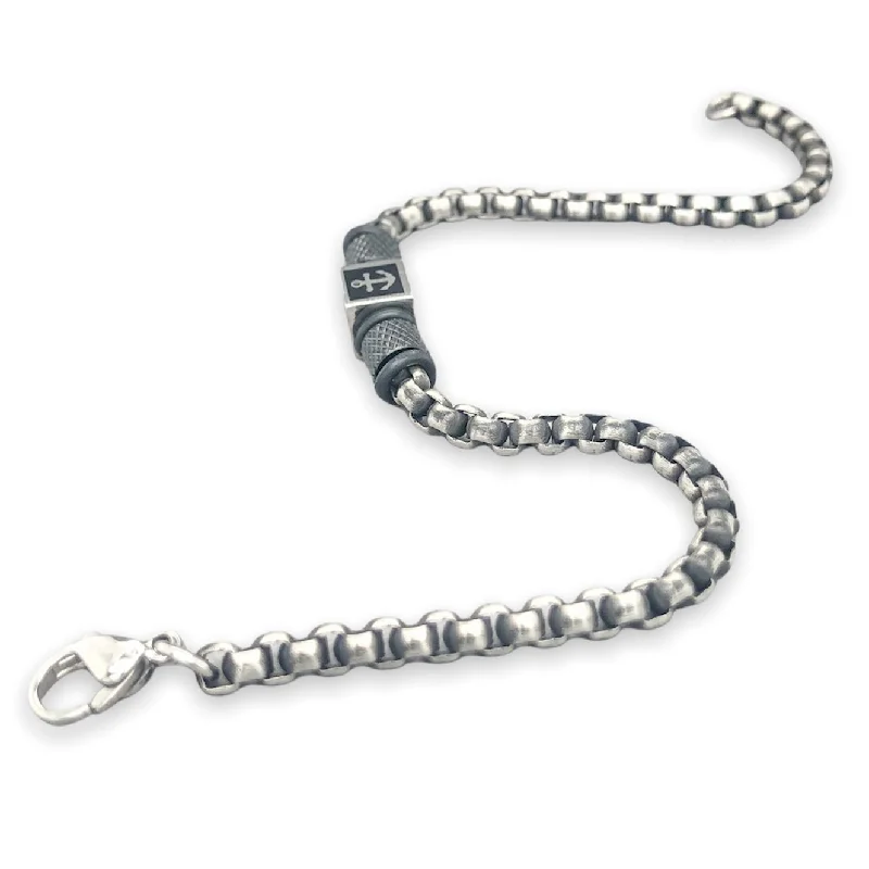 Final Call For Exquisite Jewelry At Reduced Rates STST Gunmetal 4mm Round Box Chain Anchor Bead Bracelet Final Call For Exquisite Jewelry At Reduced Rates STST Gunmetal 4mm Round Box Chain Anchor Bead Bracelet