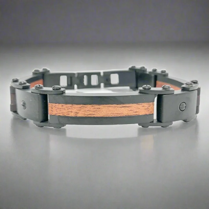 Shop Fine Jewelry With Amazing Deals STST Matte Black Wood Inlay Men’s Link Bracelet Shop Fine Jewelry With Amazing Deals STST Matte Black Wood Inlay Men’s Link Bracelet