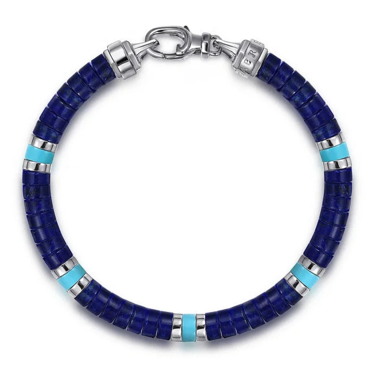 Shop Dazzling Jewelry At The Best Prices SS 8" 6mm Lapis and Turquoise Cylinder Beaded Bracelet Shop Dazzling Jewelry At The Best Prices SS 8" 6mm Lapis and Turquoise Cylinder Beaded Bracelet