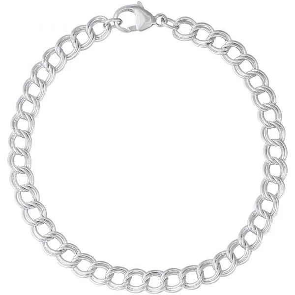 Chic And Stylish Jewelry At Discounted Prices SS 8" Small Double Link Charm Bracelet Chic And Stylish Jewelry At Discounted Prices SS 8" Small Double Link Charm Bracelet