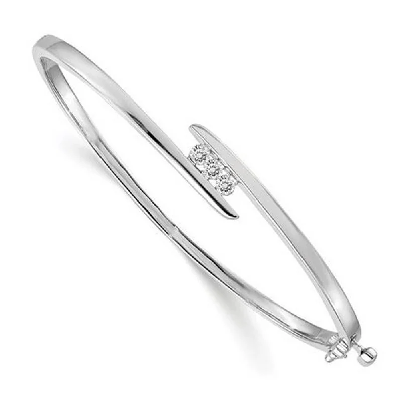 Seasonal Jewelry Sale – Upgrade Your Style Today Three Stone Forever One Moissanite Bangle Bracelet in Solid 14kt Gold Seasonal Jewelry Sale – Upgrade Your Style Today Three Stone Forever One Moissanite Bangle Bracelet in Solid 14kt Gold
