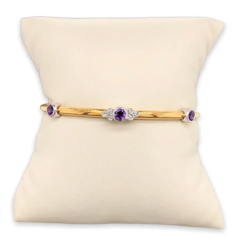 Handcrafted Beauty At Affordable Prices YGP Stainless Amethyst & Diamond Hinged Bangle Bracelet Handcrafted Beauty At Affordable Prices YGP Stainless Amethyst & Diamond Hinged Bangle Bracelet