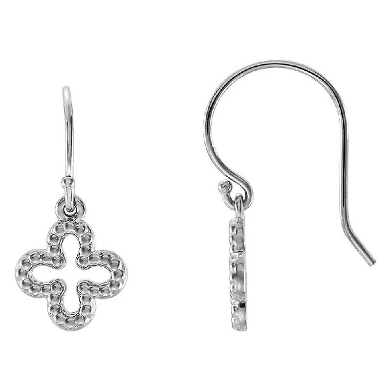 10mm (3/8 Inch) Sterling Silver Small Beaded Clover Dangle Earrings