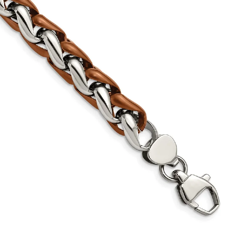 The Perfect Jewelry Piece At The Perfect Price 11mm Stainless Steel & Brown Plated Spiga Chain Bracelet, 8.25 Inch The Perfect Jewelry Piece At The Perfect Price 11mm Stainless Steel & Brown Plated Spiga Chain Bracelet, 8.25 Inch