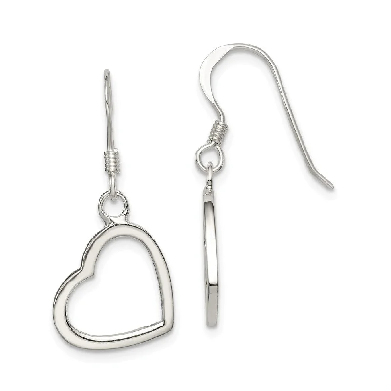 12mm Open Heart Dangle Earrings in Sterling Silver