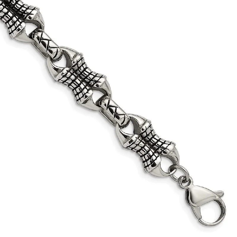 Breathtaking Jewelry, Breathtaking Prices 13mm Stainless Steel Antiqued & Textured Chain Link Bracelet, 8.75 In Breathtaking Jewelry, Breathtaking Prices 13mm Stainless Steel Antiqued & Textured Chain Link Bracelet, 8.75 In