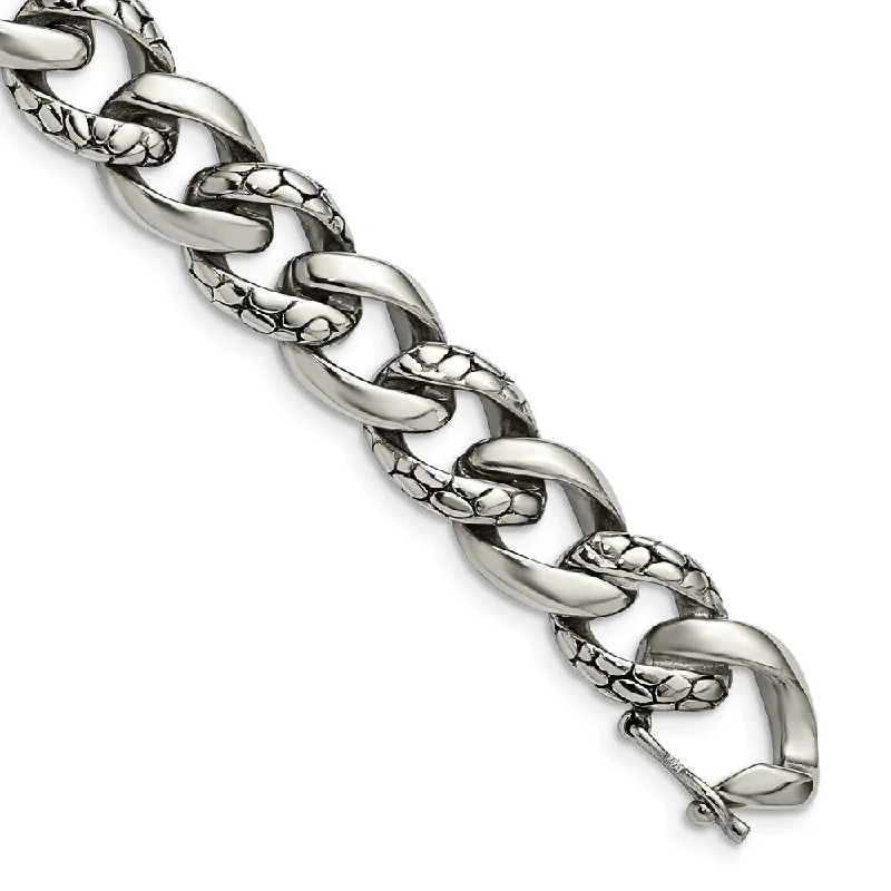 High-End Jewelry, Now More Affordable Than Ever 14mm Stainless Steel Textured & Polished Curb Chain Bracelet, 8.5 Inch High-End Jewelry, Now More Affordable Than Ever 14mm Stainless Steel Textured & Polished Curb Chain Bracelet, 8.5 Inch