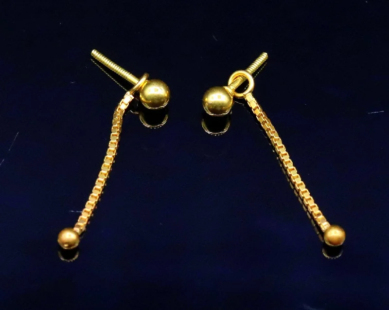 Premium Jewelry, Premium Discounts – Act Fast 18karat yellow good handmade box chain drop/dangle with dot ball stud earring amazing earring jewelry for girls indian tribal jewelry