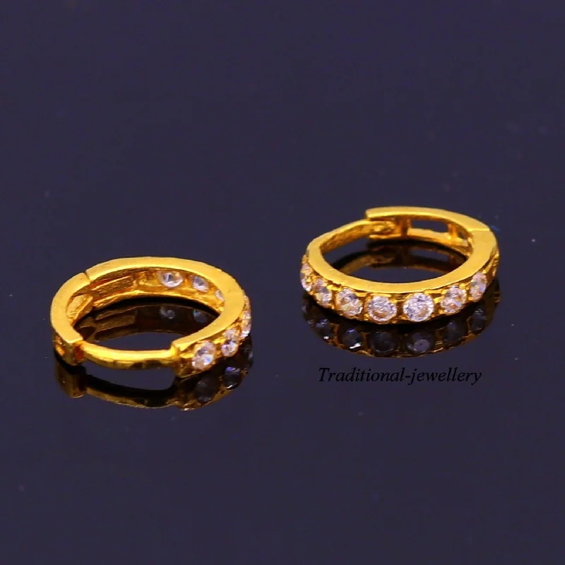 18kt yellow gold with fabulous cubic zircon stone handmade earrings hoops bali nose ring fabulous women's daily use jewelry