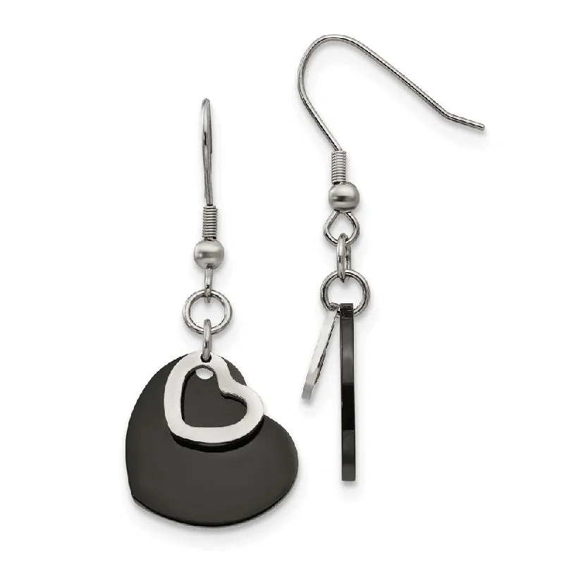 Timeless Beauty, Unbeatable Deals – Jewelry Sale On 19mm Black Plated Double Heart Dangle Earrings in Stainless Steel