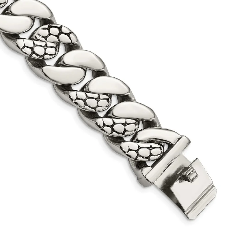 Big Discounts On Elegant Jewelry Collections 19mm Stainless Steel Polished and Textured Curb Chain Bracelet, 8.5 In Big Discounts On Elegant Jewelry Collections 19mm Stainless Steel Polished and Textured Curb Chain Bracelet, 8.5 In