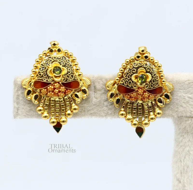 Beautiful Jewelry, Breathtaking Discounts – Hurry In 22k yellow gold fabulous handmade filigree work vintage style stud earrings elegant wedding hallmarked jewelry from rajasthan Indian er132 Beautiful Jewelry, Breathtaking Discounts – Hurry In 22k yellow gold fabulous handmade filigree work vintage style stud earrings elegant wedding hallmarked jewelry from rajasthan Indian er132