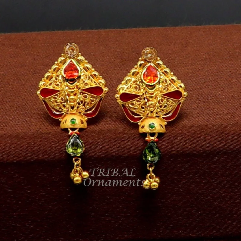 22kt or 22ct yellow gold handmade traditional cultural fashionable stud earring amazing filigree work ethnic jewelry er167