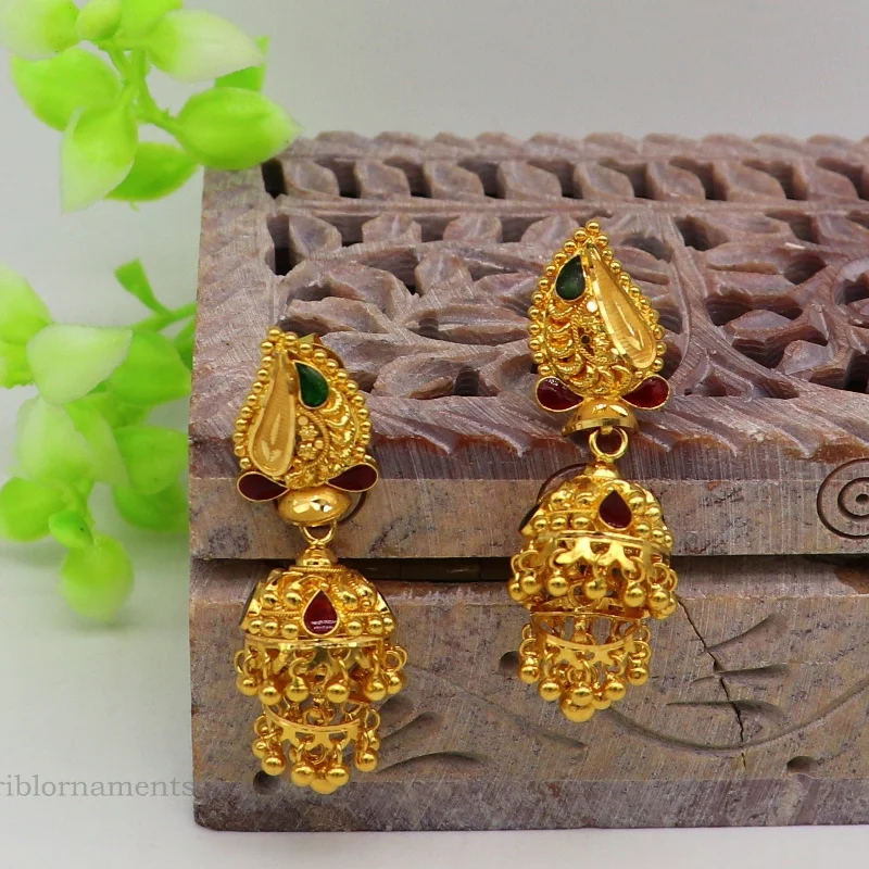 Flash Sale On Stunning Jewelry – Limited Stock Available 22kt yellow gold customized filigree work stud earring jhumki, amazing stunning brides jhumka earring best gifting earrings er128