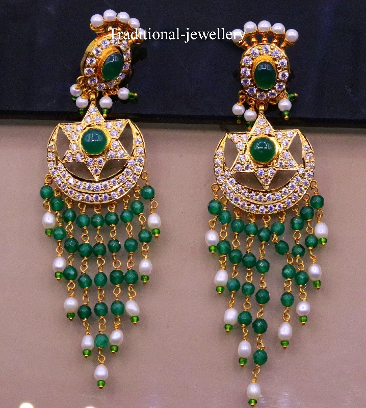 Customized Silver Jewelry For Unique Style 22kt yellow gold handmade gorgeous earrings drop dangle earrings pair chandbala with color beads bridal look jewelry er85 Customized Silver Jewelry For Unique Style 22kt yellow gold handmade gorgeous earrings drop dangle earrings pair chandbala with color beads bridal look jewelry er85