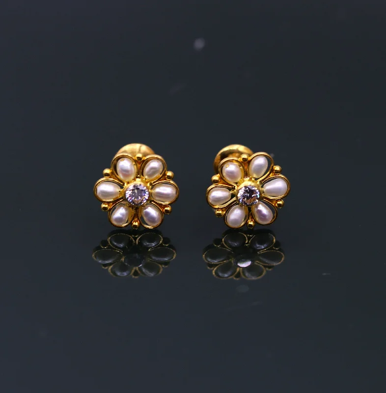 The Jewelry Sale You've Been Waiting For Is Here 22kt yellow gold handmade stud earrings with fabulous pearl and cubic zircon earrings stylish modern girl's jewelry from india The Jewelry Sale You've Been Waiting For Is Here 22kt yellow gold handmade stud earrings with fabulous pearl and cubic zircon earrings stylish modern girl's jewelry from india