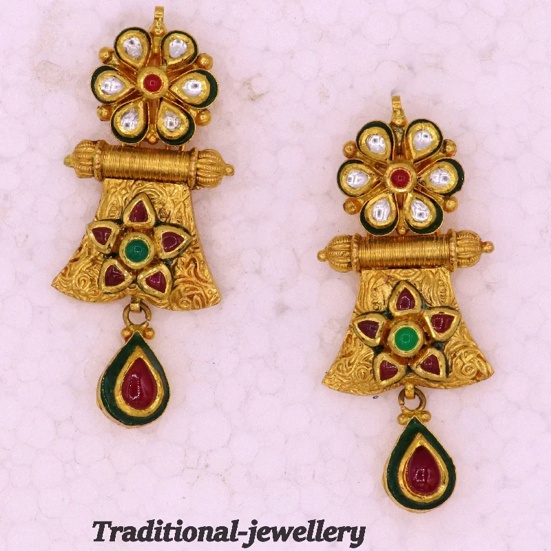 Trendy Minimalist Jewelry For Everyday Wear 22kt yellow gold handmade vintage antique kundan stone jadau earrings Fabulous wedding anniversary gifting women's jewelry Trendy Minimalist Jewelry For Everyday Wear 22kt yellow gold handmade vintage antique kundan stone jadau earrings Fabulous wedding anniversary gifting women's jewelry