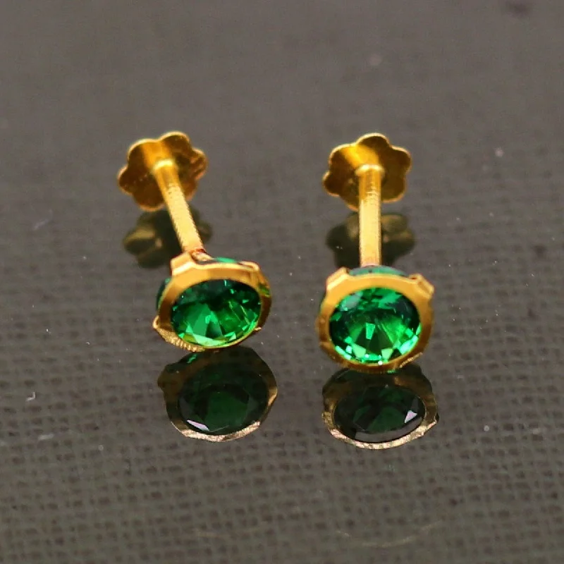 4.2mm 18k yellow gold handmade fabulous green cubic zircon stone excellent antique vintage design stud earrings pair unisex jewelry er113