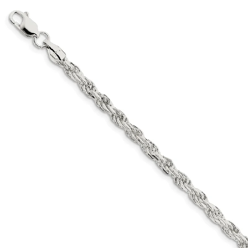 4.75mm, Sterling Silver Diamond Cut Solid Rope Chain Bracelet