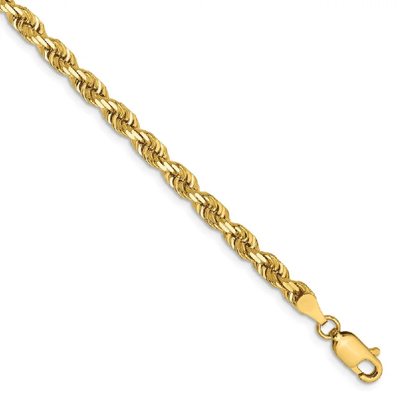 4mm, 14k Yellow Gold, D/C Quadruple Rope Chain Bracelet