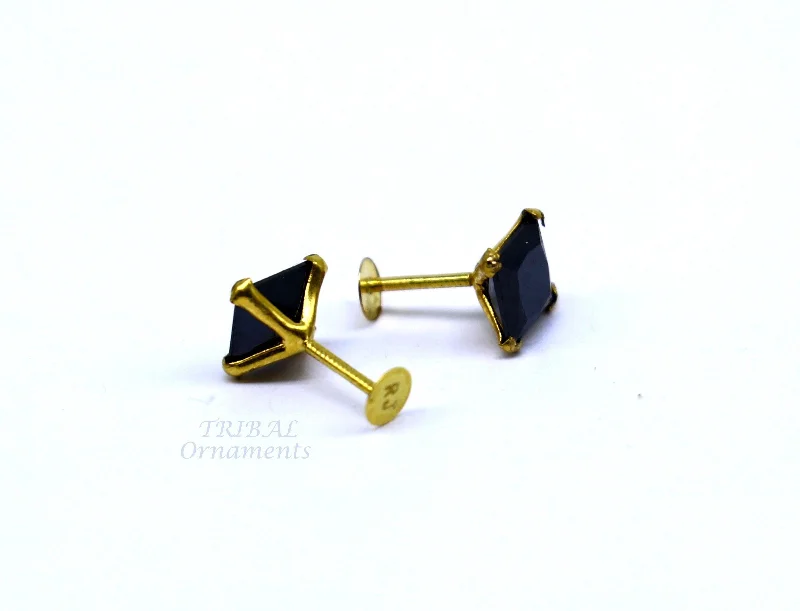 5mm 18kt yellow gold handmade single black stone back screw stud earring cartilage customized unisex jewelry er140