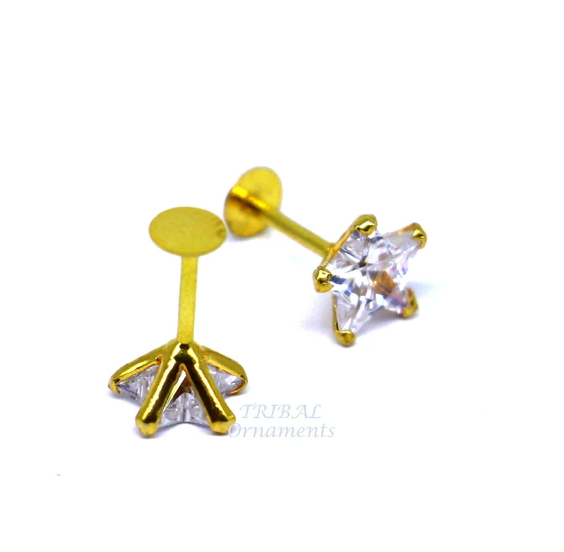 5mm 18kt yellow gold handmade single cubic zircon stone back screw star shape stud earring cartilage customized unisex jewelry er146