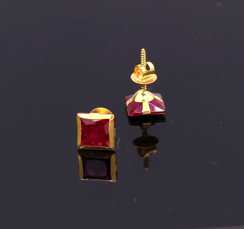 Jewelry Clearance Event – Stock Up Before It's Over 6 mm 18k yellow gold handmade fabulous ruby color stone excellent designer stud earrings pair unisex jewelry Jewelry Clearance Event – Stock Up Before It's Over 6 mm 18k yellow gold handmade fabulous ruby color stone excellent designer stud earrings pair unisex jewelry